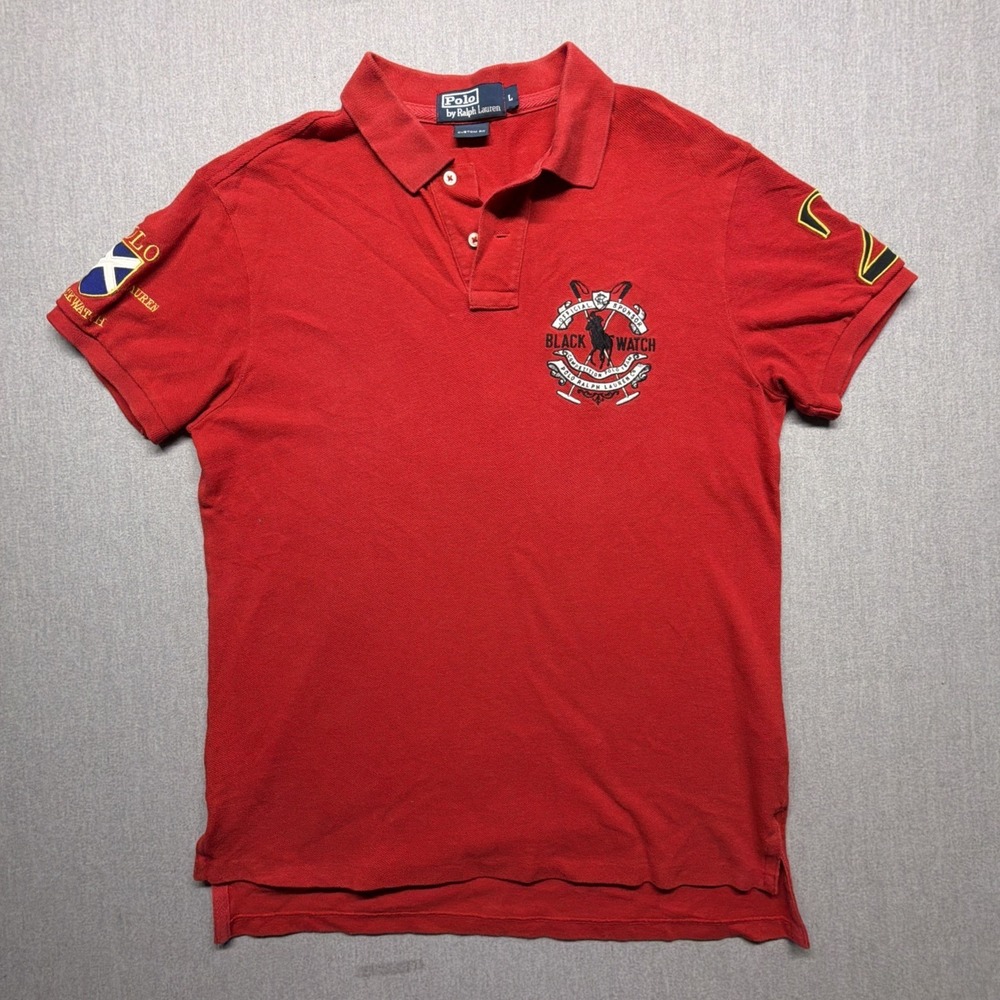 Polo Ralph Lauren Blackwatch Polo Team Shirt Custom Fit Large Red